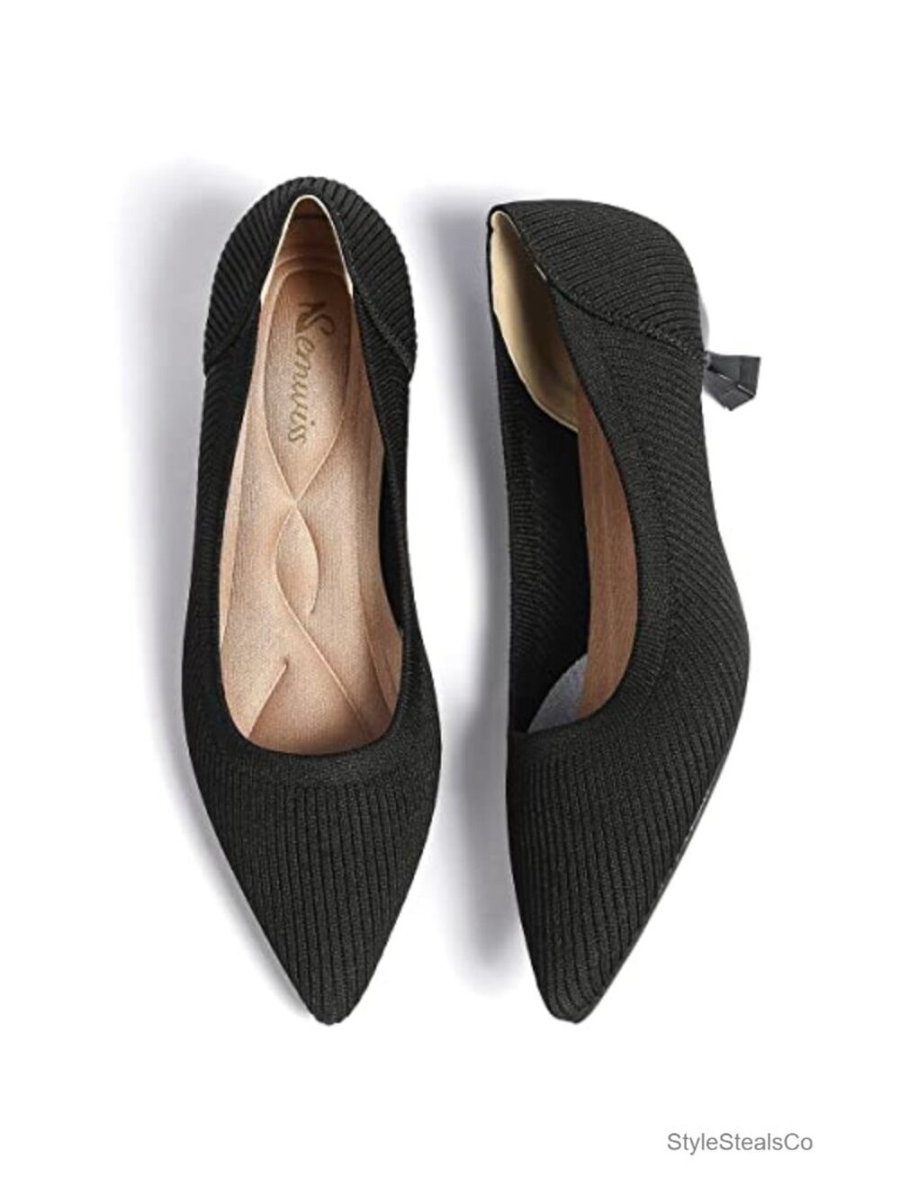 Women's Pointed Toe Kitten Heel Pumps Knitted Closed Toe Dressy Office Shoes